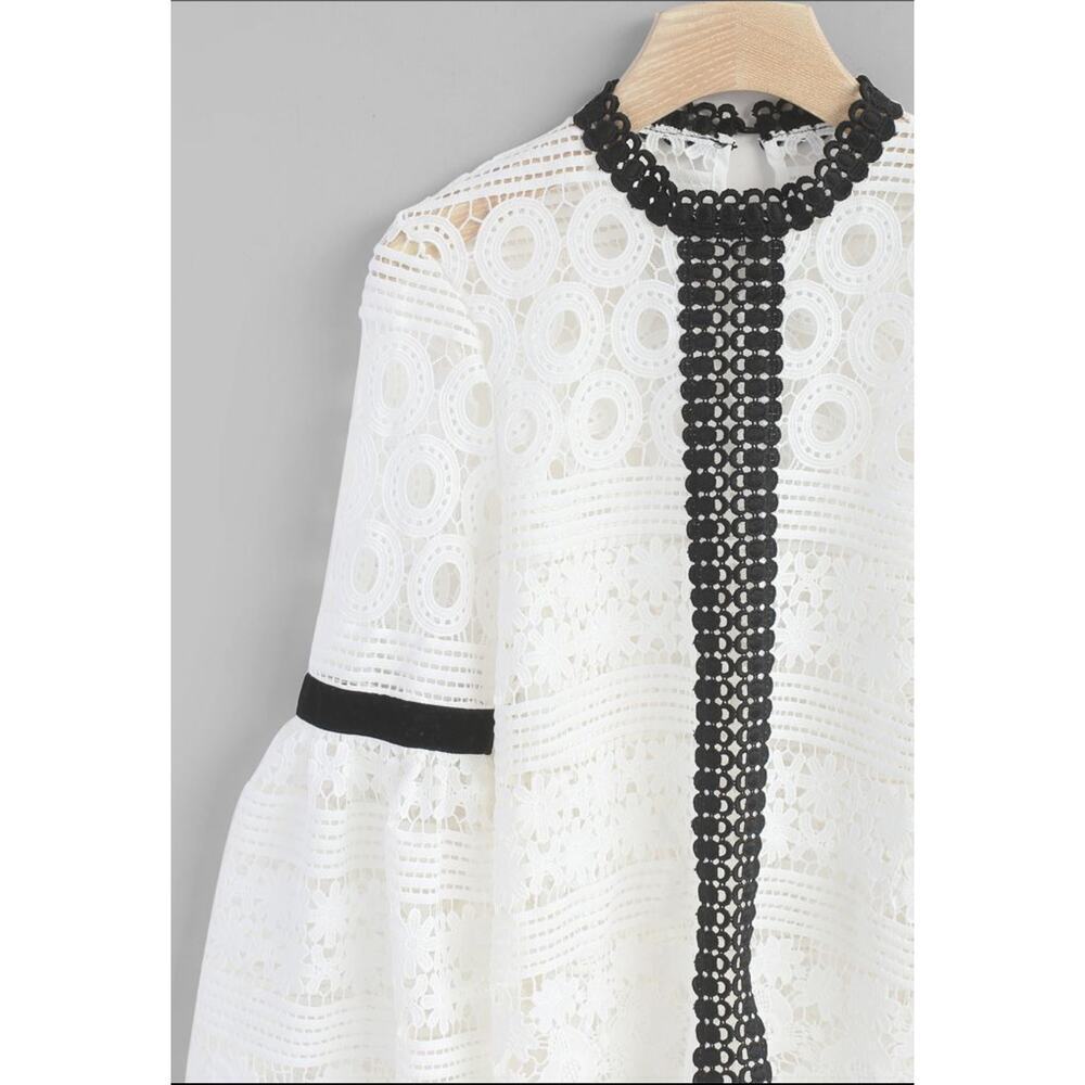 Chicwish White/Black Crochet eyelet Blouse - Picture 2 of 5
